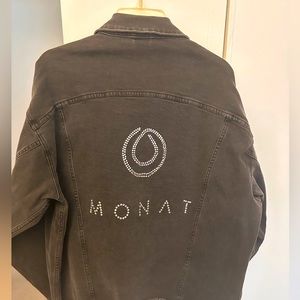 New Monat Swarovski crystal stretch denim jacket. Distressed look - Runs big